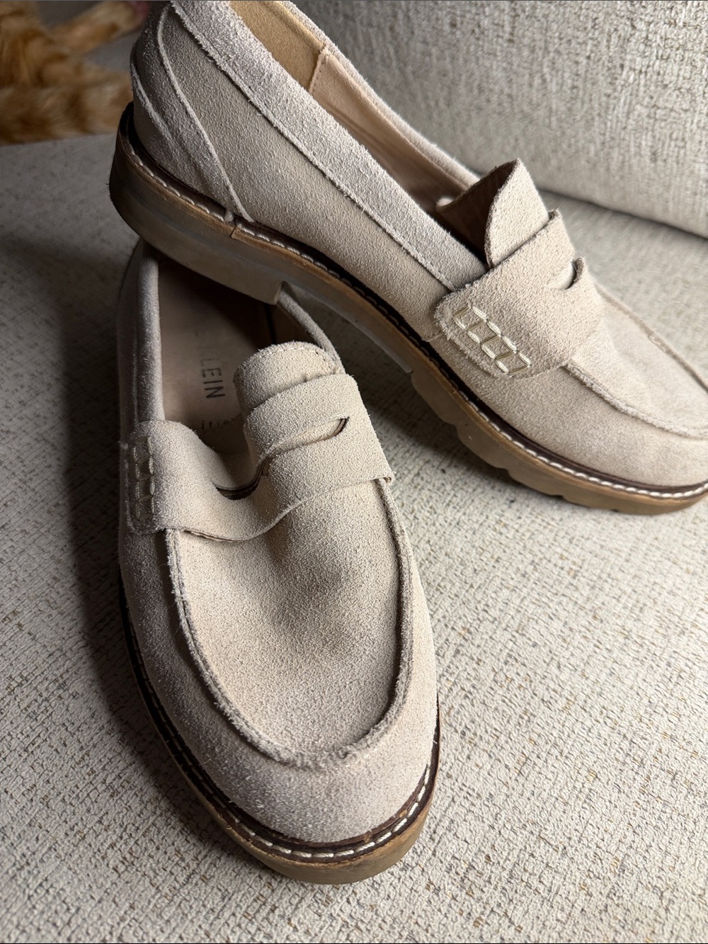 Women's Suede Penny Loafers in Beige